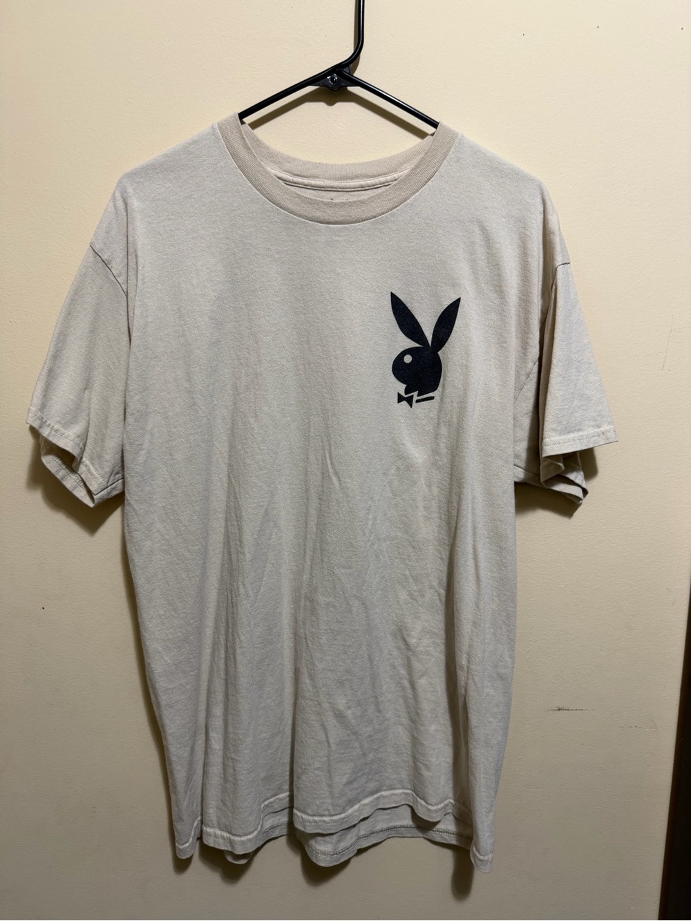 PLAYBOY Cream Short Sleeve Tee with Black Bunny Logo